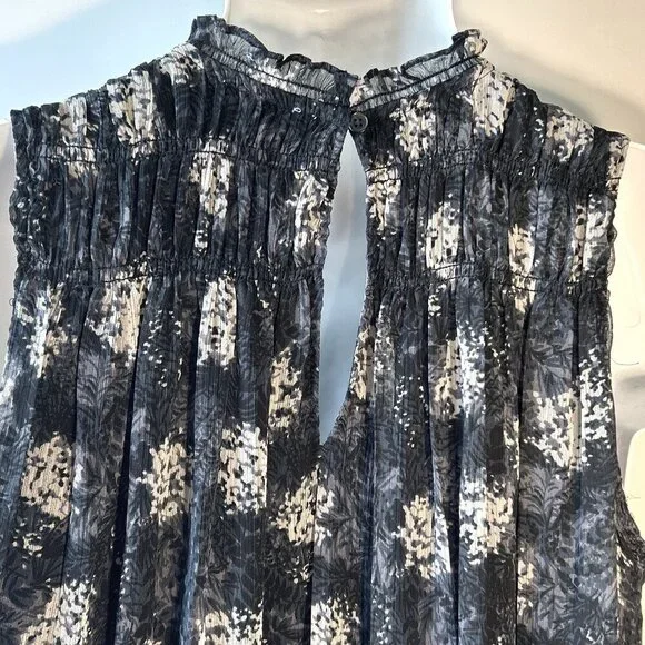 Joie SZL NWT Silky Navy Baltic Print smocked dress Dressy Office Boho Romantic - Picture 6 of 13